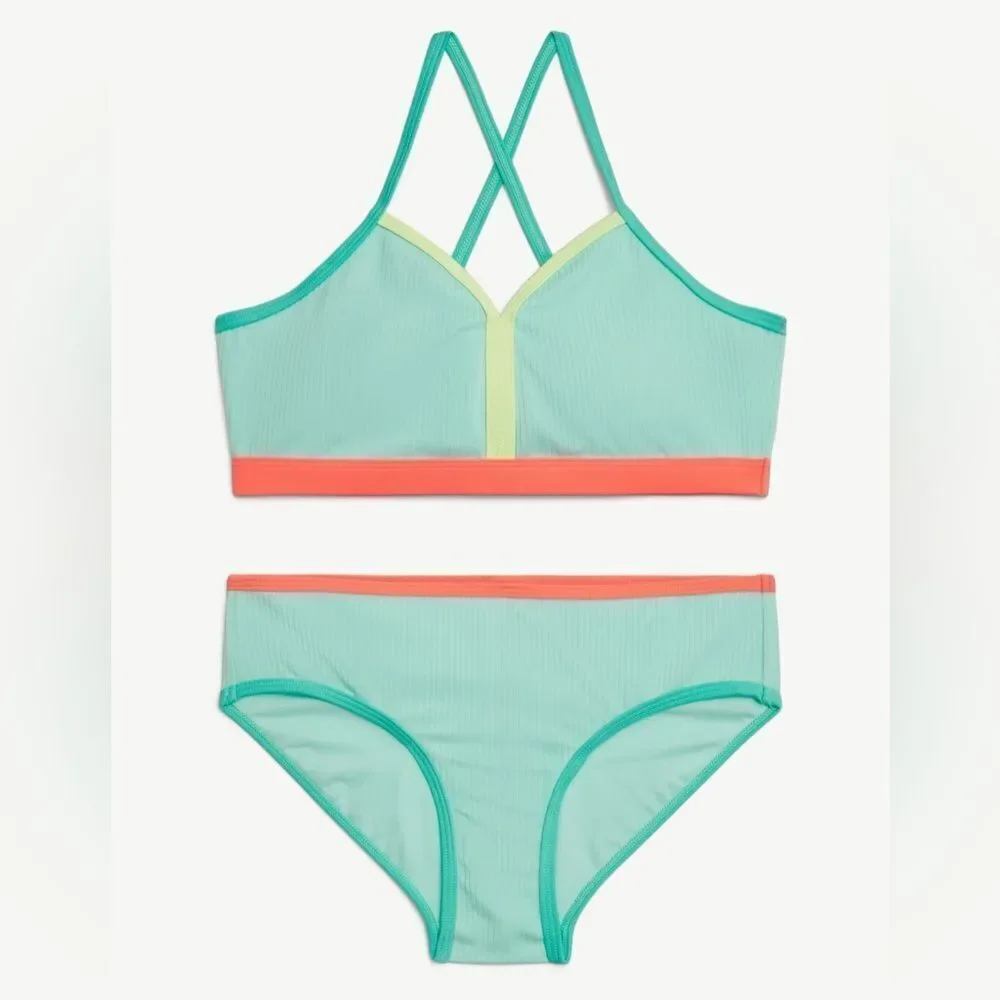 Justice Girls 2pc Bikini Blue & Pink Set(Size Small 7/8)